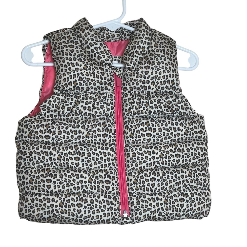 Baby Gap Puffer‎ Leopard Print Vest Toddler 6-12 Months Full Zip Pink Lining